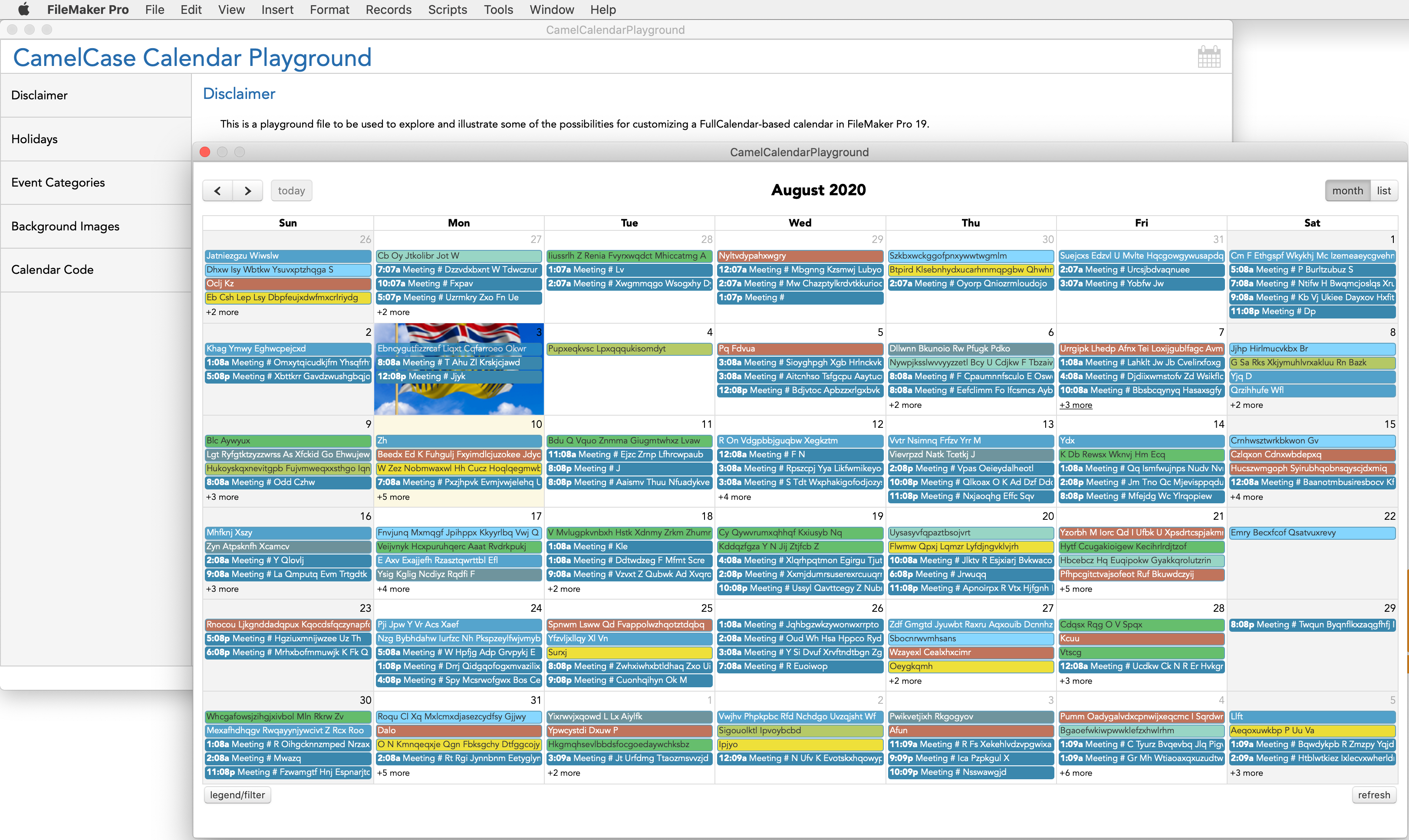 CamelCase Calendar Playground