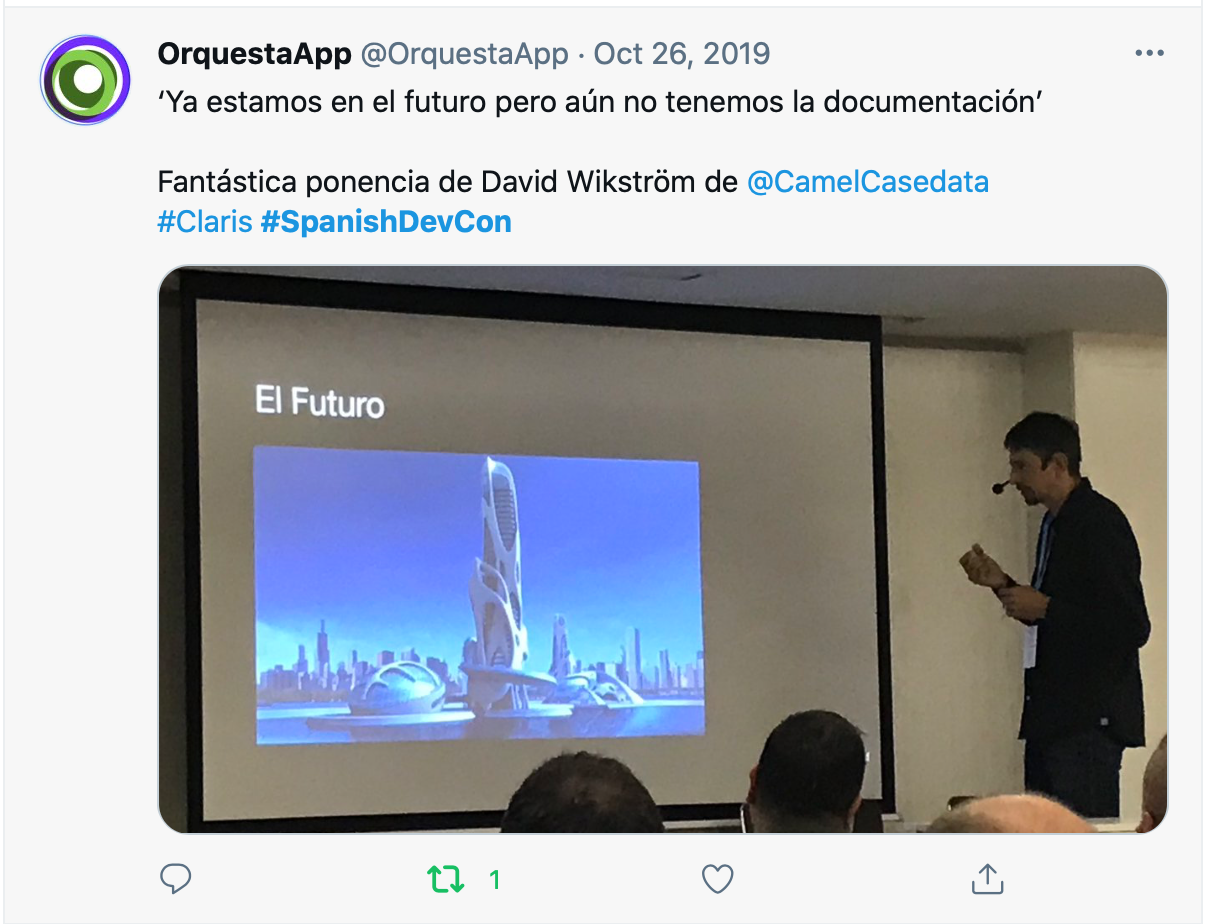 Tweet about the presentation at Spanish DevCon 2019